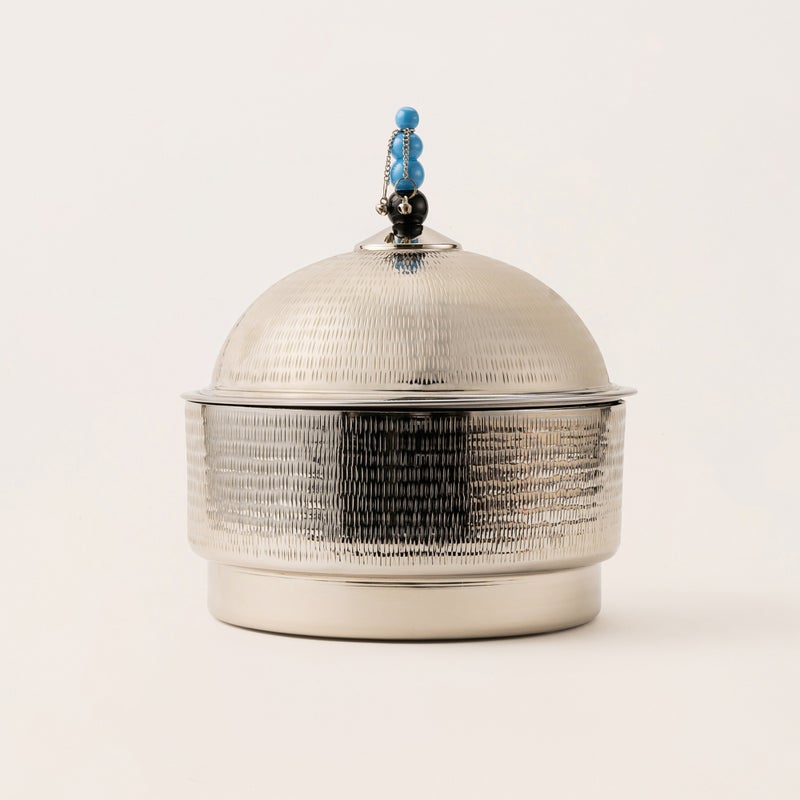 La Mesa silver metal food server with stand 11*11*27 Cm - Image 1