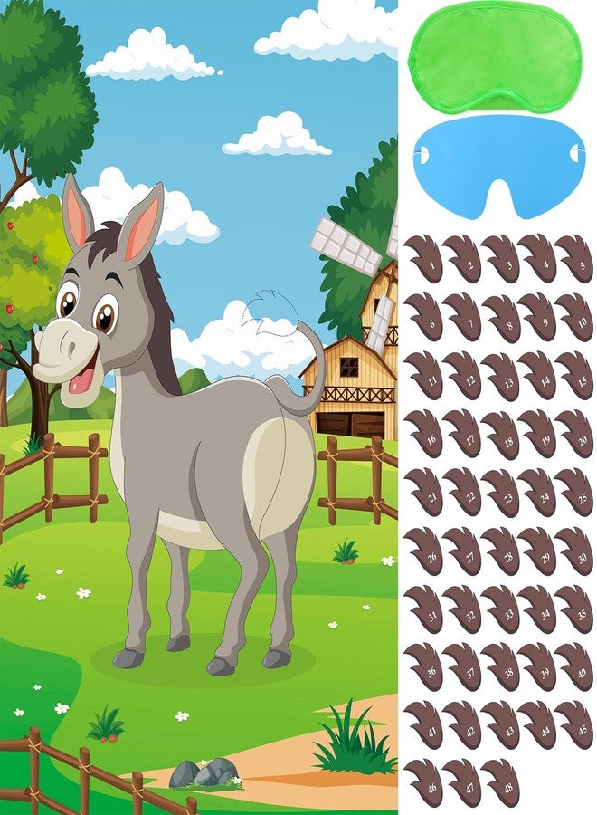 Atiloy Pin The Tail on The Donkey Party Game with 48 Pcs Tails Large Donkey Game Poster Pin The Tail Game for Kids Birthday Party Decorations Mexican Games Carnival Circus Party Supplies - Image 1