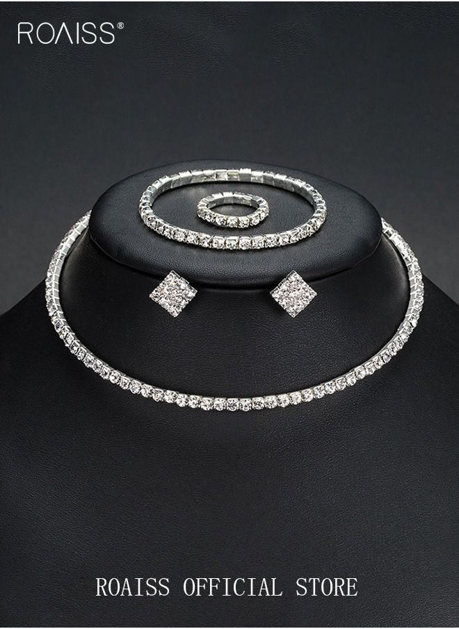 roaiss 4-Piece Set of Jewelry Diamond Necklace Earrings Ring Bracelet  European Style Elegant and Noble Jewelry  Gift  - Image 1