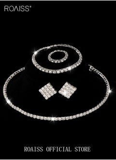 roaiss 4-Piece Set of Jewelry Diamond Necklace Earrings Ring Bracelet  European Style Elegant and Noble Jewelry  Gift  - Image 2