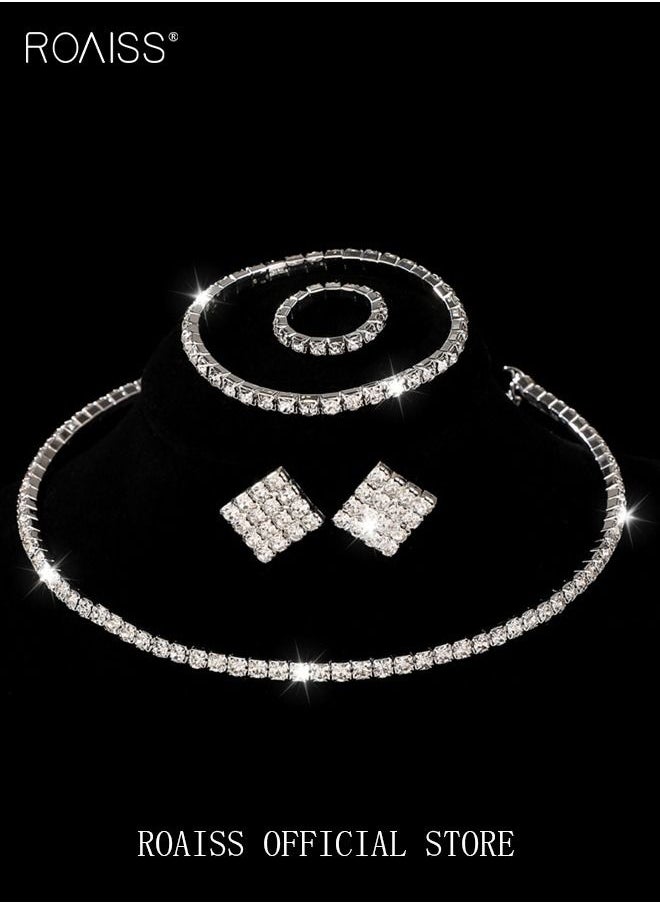 roaiss 4-Piece Set of Jewelry Diamond Necklace Earrings Ring Bracelet  European Style Elegant and Noble Jewelry  Gift  - Image 2