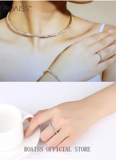 roaiss 4-Piece Set of Jewelry Diamond Necklace Earrings Ring Bracelet  European Style Elegant and Noble Jewelry  Gift  - Image 5