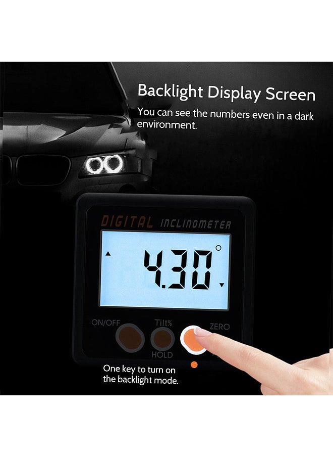 Generic Digital Inclinometer 0-360°Electronic Protractor Aluminum Alloy Shell Digital Bevel Box Angle Gauge Meter Magnets Base  - Image 4