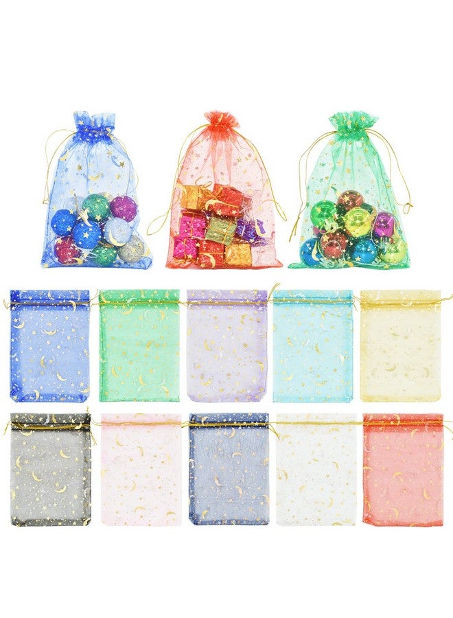 Renashed 100Pcs Moon Stars Sheer Organza Bags With Drawstring 10 Colors, Wedding Favor Bags Jewelry Gift Bags For Wedding Party Valentine'S Day, Festival Organza Bags (5 * 7Inch/ 13 * 18Cm) - Image 1