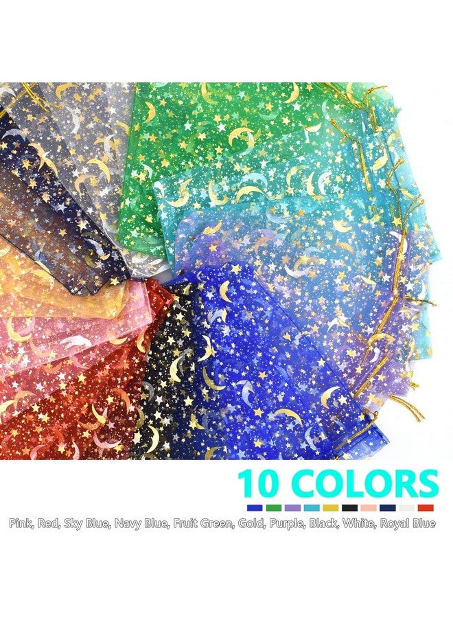 Renashed 100Pcs Moon Stars Sheer Organza Bags With Drawstring 10 Colors, Wedding Favor Bags Jewelry Gift Bags For Wedding Party Valentine'S Day, Festival Organza Bags (5 * 7Inch/ 13 * 18Cm) - Image 2