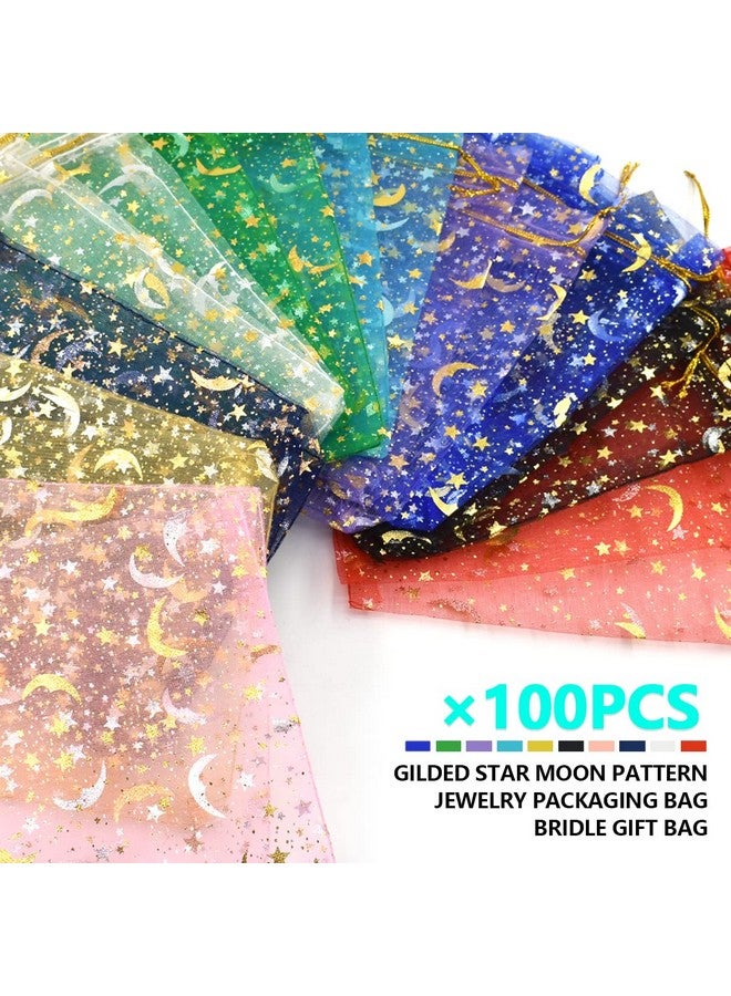 Renashed 100Pcs Moon Stars Sheer Organza Bags With Drawstring 10 Colors, Wedding Favor Bags Jewelry Gift Bags For Wedding Party Valentine'S Day, Festival Organza Bags (5 * 7Inch/ 13 * 18Cm) - Image 4