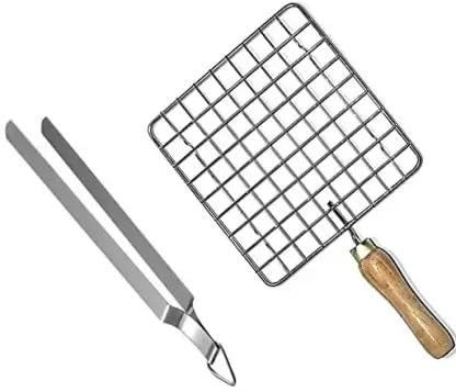 LMR3 Wooden Handle with Roasting Net, Papad Jali,Roti Grill,Chapati Grill (Square -roaster with chimts) - Image 1