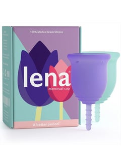 Menstrual Cup - Reusable, Soft Silicone, Light & Super Heavy Flow, Beginner & Experienced Use - Ideal Alternative - Tampons, Pads, Period Underwear - Small Purple, Large Turquoise - 2 Count