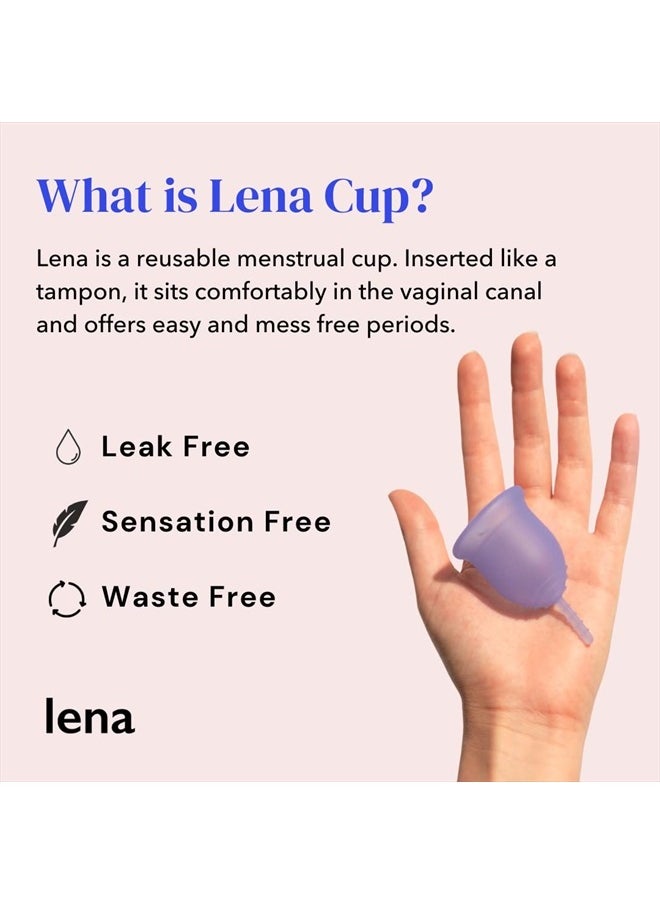 Lena - Menstrual Cup - Reusable, Soft Silicone, Light & Super Heavy Flow, Beginner & Experienced Use - Ideal Alternative - Tampons, Pads, Period Underwear - Small Purple, Large Turquoise - 2 Count - Image 1