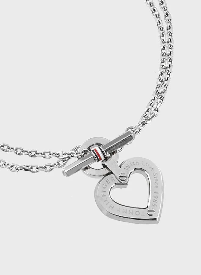 Tommy Hilfiger  Womens Double Chain Bracelet In Stainless Steel With A Heart Charm - 2780969 for Women | Best Price UAE