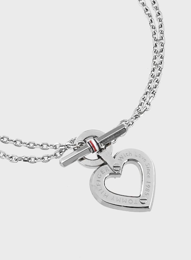 TOMMY HILFIGER Womens Double Chain Bracelet In Stainless Steel With A Heart Charm - 2780969 - Image 4