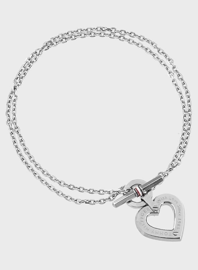 TOMMY HILFIGER Womens Double Chain Bracelet In Stainless Steel With A Heart Charm - 2780969 - Image 1