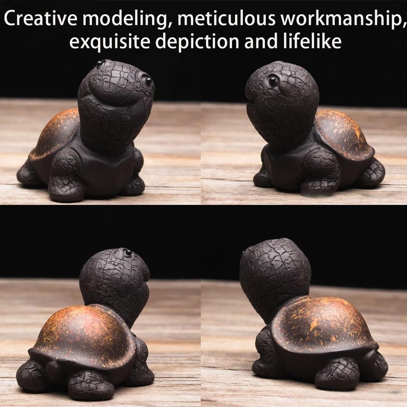EAEDMY Gulf climate fit Purple Sand Tea Pet Angry Cat Bat Tortoise Puppy Figurine, Cute Kungfu Tea Pet Gift for Tea Lover Friend, Tea Table Desk Tearoom Home Decoration Ornament (1.Smiling Turtle) Medium weight - Image 2