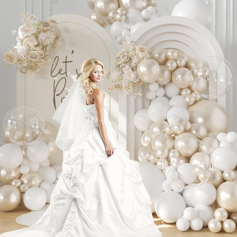LANGASQUE Pearl White Balloon Arch Kit 101Pcs Double Stuffed Pearl Balloons Garland Arch Kit Including Pearl White Clear Balloons for Wedding Bridal Shower Engagement Baby Shower Birthday Party Decorations - Image 5
