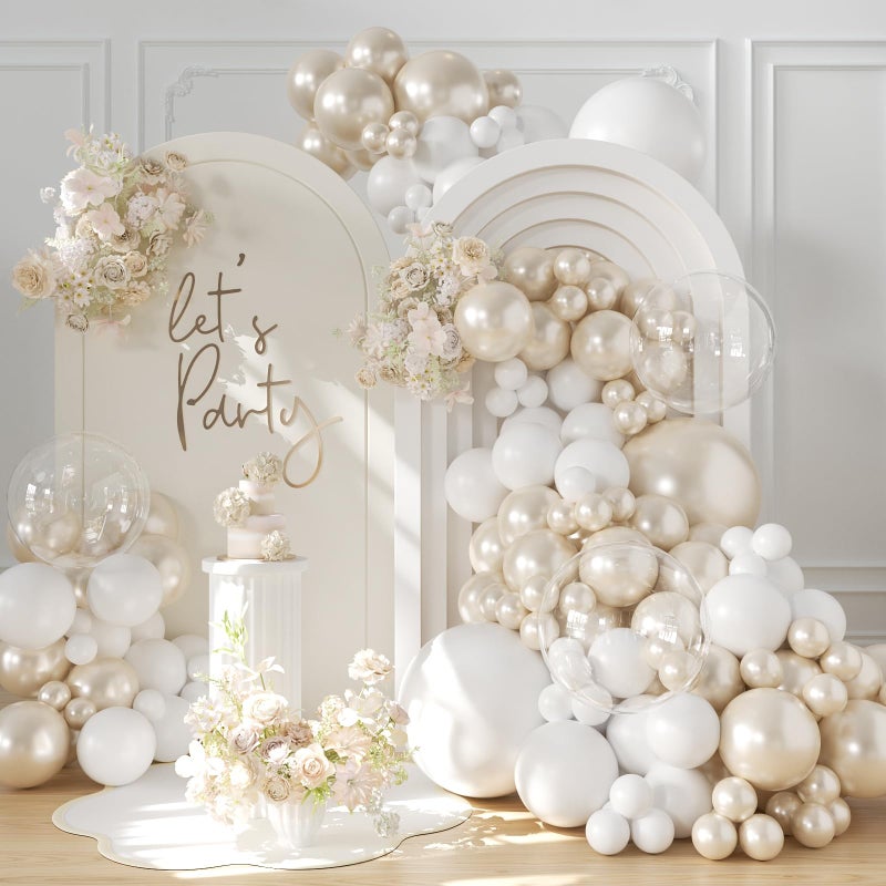 LANGASQUE Pearl White Balloon Arch Kit 101Pcs Double Stuffed Pearl Balloons Garland Arch Kit Including Pearl White Clear Balloons for Wedding Bridal Shower Engagement Baby Shower Birthday Party Decorations - Image 1