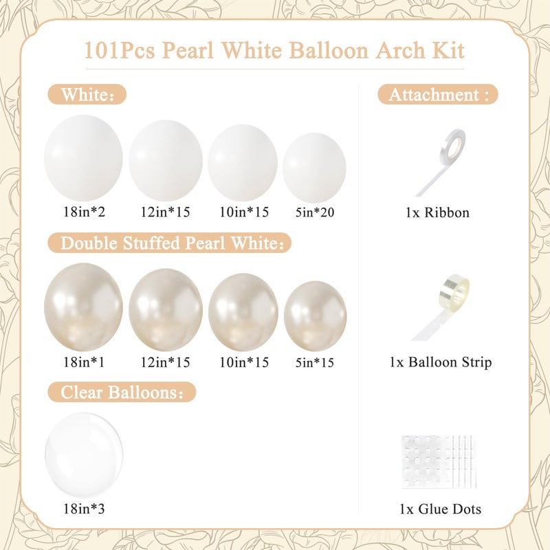 LANGASQUE Pearl White Balloon Arch Kit 101Pcs Double Stuffed Pearl Balloons Garland Arch Kit Including Pearl White Clear Balloons for Wedding Bridal Shower Engagement Baby Shower Birthday Party Decorations - Image 2