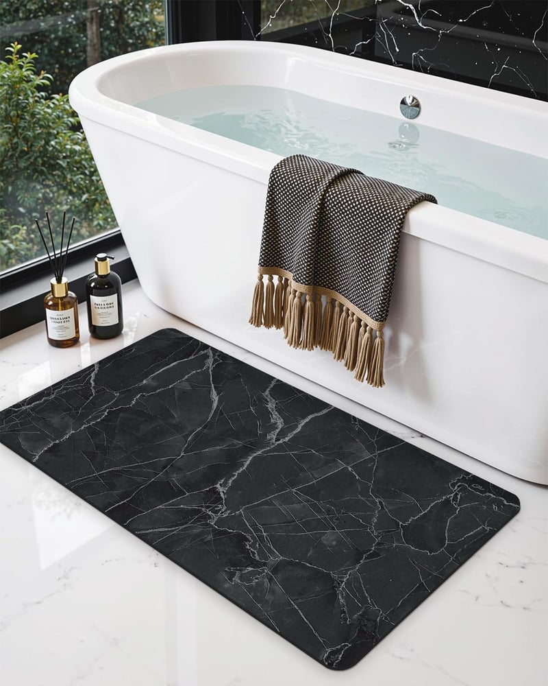 DEXI Bath Mat 43.2 x 109.2 cm Non-Slip Quick Drying Super Absorbent Ultra Thin Marble Design Washable Rubber Mat for Shower Bathtub Sink Bathroom Decor Black - Image 1