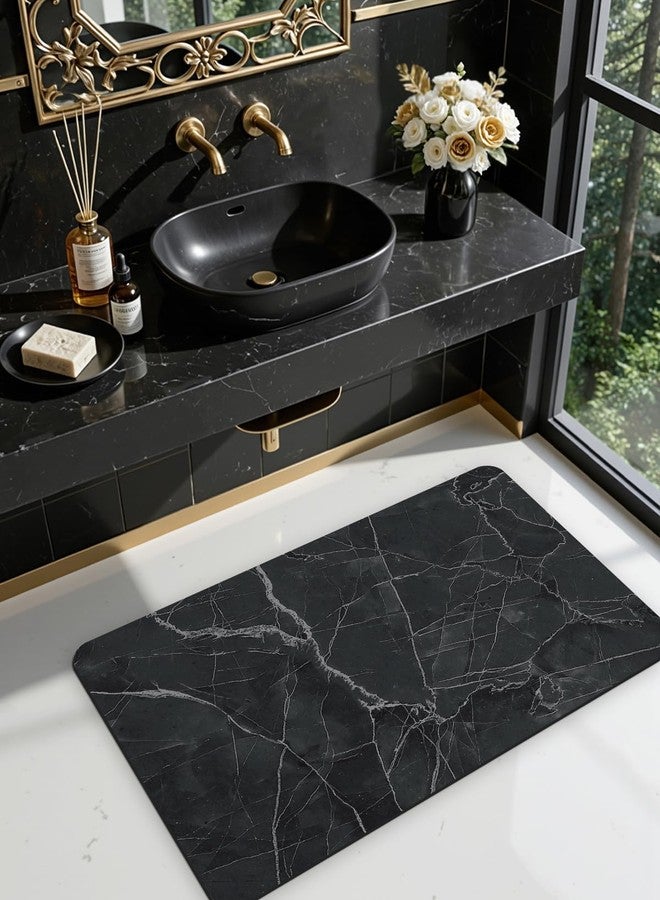 DEXI Bath Mat 43.2 x 109.2 cm Non-Slip Quick Drying Super Absorbent Ultra Thin Marble Design Washable Rubber Mat for Shower Bathtub Sink Bathroom Decor Black - Image 3