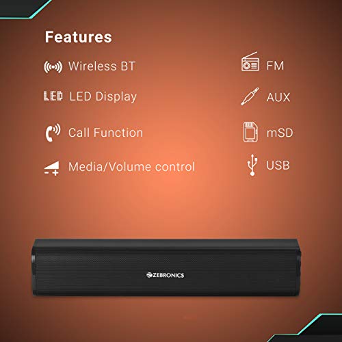 ZEBRONICS Zeb-Vita Plus Mini 16W Soundbar Supporting LED Display, USB, SD Card, AUX, FM, TWS & Call Function (Black) - Image 3