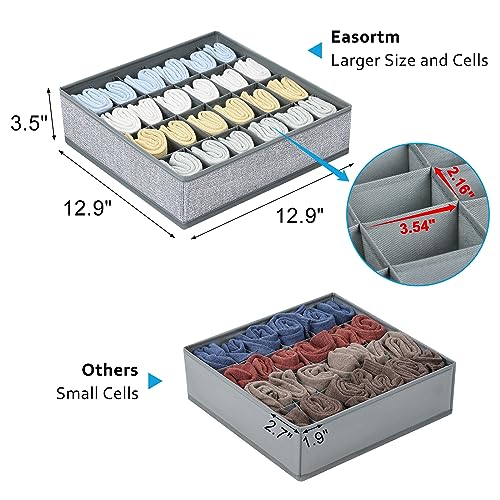Easortm Sock Organizer 4 Pack, Foldable Underwear Drawer Organizer - 24 Cell for Socks, Handkerchiefs, Ties, Belts (Gray) - Image 2