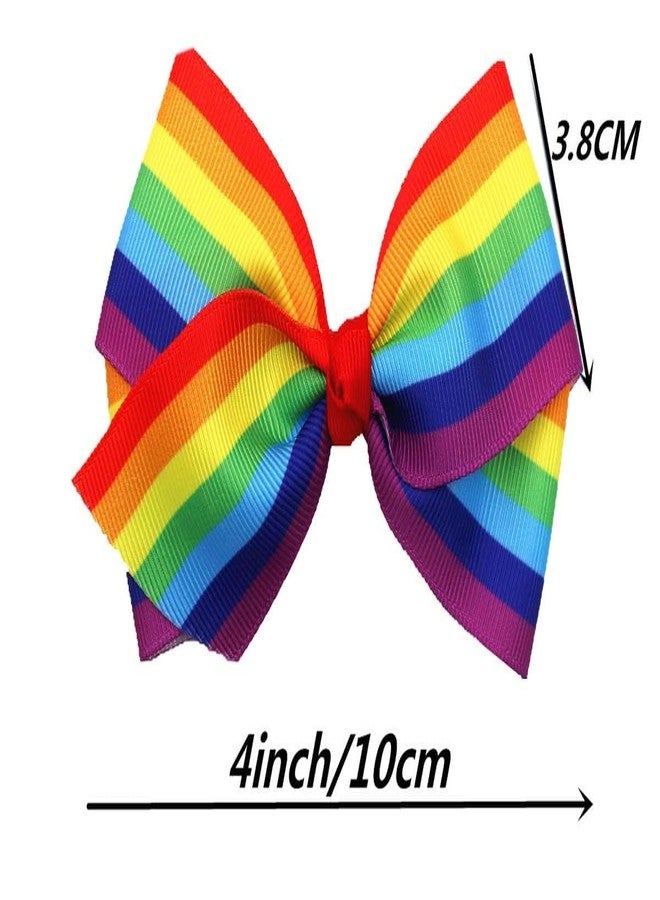 Weicoca 2Pcs 4Inch Rainbow Hair Clips, Hair Bow for Women Girls, Ribbon Hair Clip, Rainbows Hairs Accessories, Bow-shaped hairpin - Image 3
