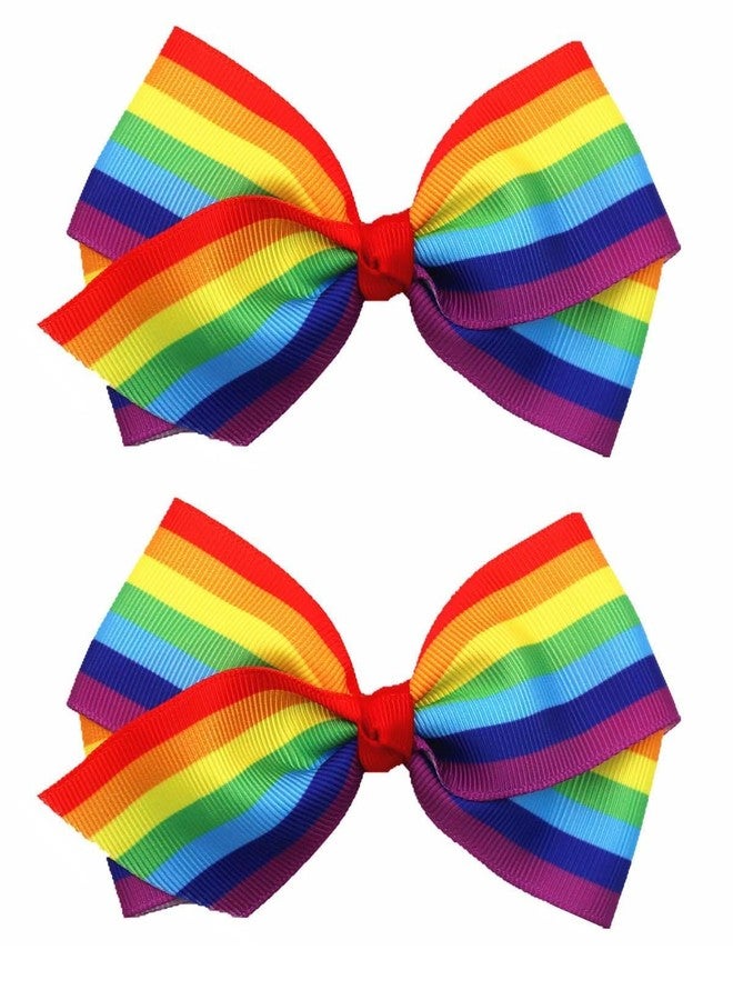 Weicoca 2Pcs 4Inch Rainbow Hair Clips, Hair Bow for Women Girls, Ribbon Hair Clip, Rainbows Hairs Accessories, Bow-shaped hairpin - Image 1