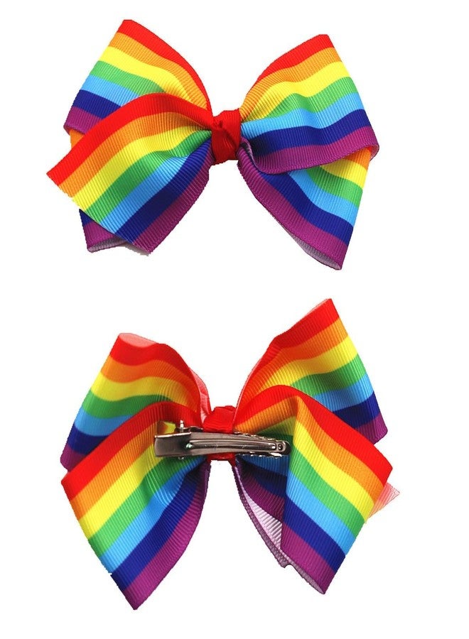 Weicoca 2Pcs 4Inch Rainbow Hair Clips, Hair Bow for Women Girls, Ribbon Hair Clip, Rainbows Hairs Accessories, Bow-shaped hairpin - Image 2