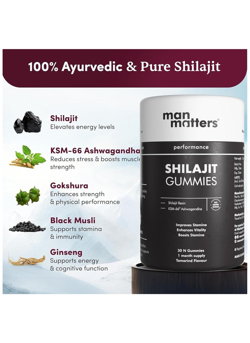 Man Matters - Man Matters Pure Himalayan Shilajit Gummies with KSM 66 Ashwagandha | Boosts Stamina, Strength & Improves Energy Levels | No Added Sugar | Pack of 30 - Image 1