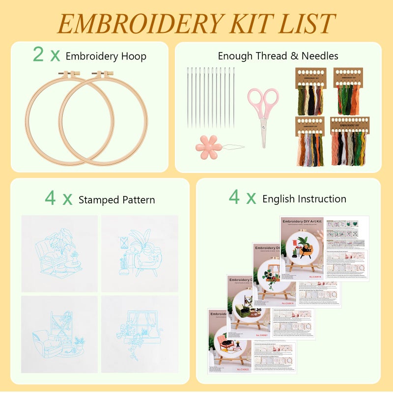 LOMOHOO 4 Sets Cat Embroidery Kit for Beginners, Cute Cat Pattern, Starter Craft DIY Embroidery Sets (Black Cat) - Image 3