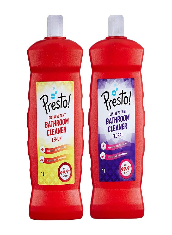 Presto! Amazon Brand - Presto! Bathroom Cleaner Liquid | Floral 1L + Lemon 1L Combo| Suitable for Bathroom Floors, Slabs, Wall Tiles, Sinks, Basins, Stainless Steel Taps And Shower Heads - Image 1
