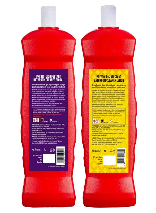 Presto! Amazon Brand - Presto! Bathroom Cleaner Liquid | Floral 1L + Lemon 1L Combo| Suitable for Bathroom Floors, Slabs, Wall Tiles, Sinks, Basins, Stainless Steel Taps And Shower Heads - Image 2