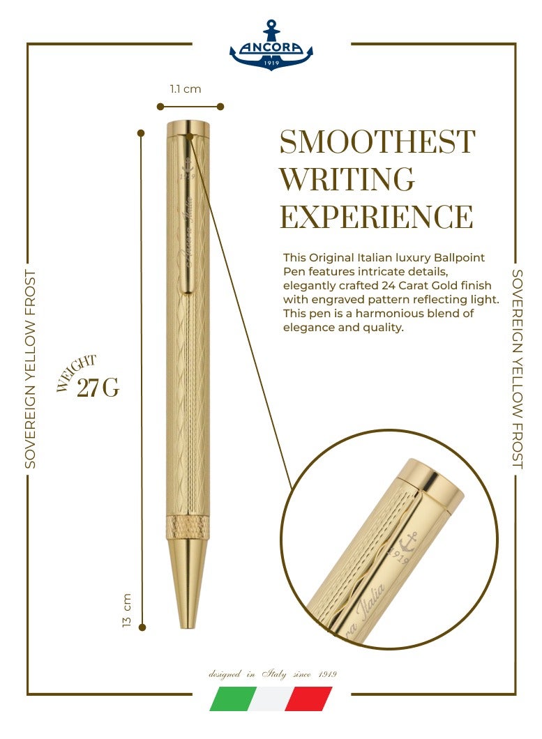 أنكورا قلم سوفرين أصفر ١٩١٩ إصدار محدود ٨٨٨ – قابل لإعادة التعبئة – حواف مطلية بالذهب عيار ٢٤ – قلم فاخر محفور مع علبة – هدية للرجال والنساء - Image 2