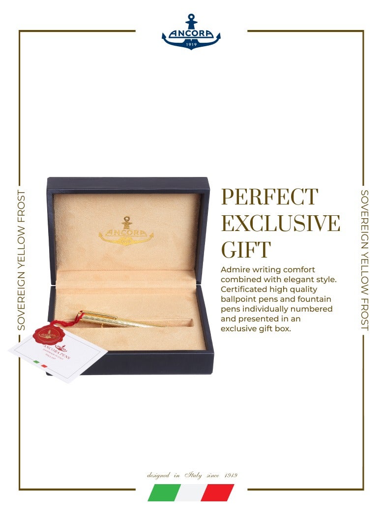 أنكورا قلم سوفرين أصفر ١٩١٩ إصدار محدود ٨٨٨ – قابل لإعادة التعبئة – حواف مطلية بالذهب عيار ٢٤ – قلم فاخر محفور مع علبة – هدية للرجال والنساء - Image 4