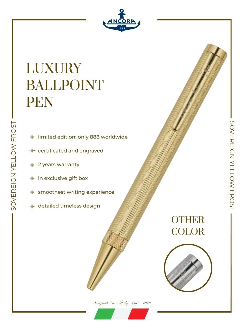 Ancora Ancora 1919 Sovereign Yellow Frost 888 Limited Edition Ballpoint Pen | 24K Gold Trim | Engraved Luxury Pen