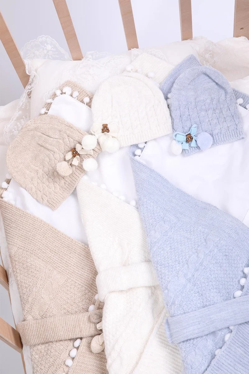 Baby Hola Babyhola Organic Knitwear Newborn Swaddle Blanket Beanie 3-Piece Boxed Set Hospital Release Gift 13807