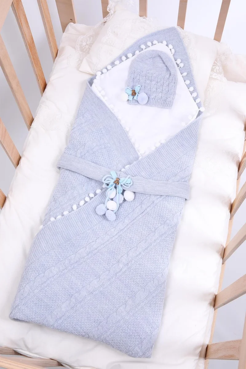 Baby Hola Babyhola Organic Knitwear Newborn Swaddle Blanket Beanie 3-Piece Boxed Set Hospital Release Gift 13807