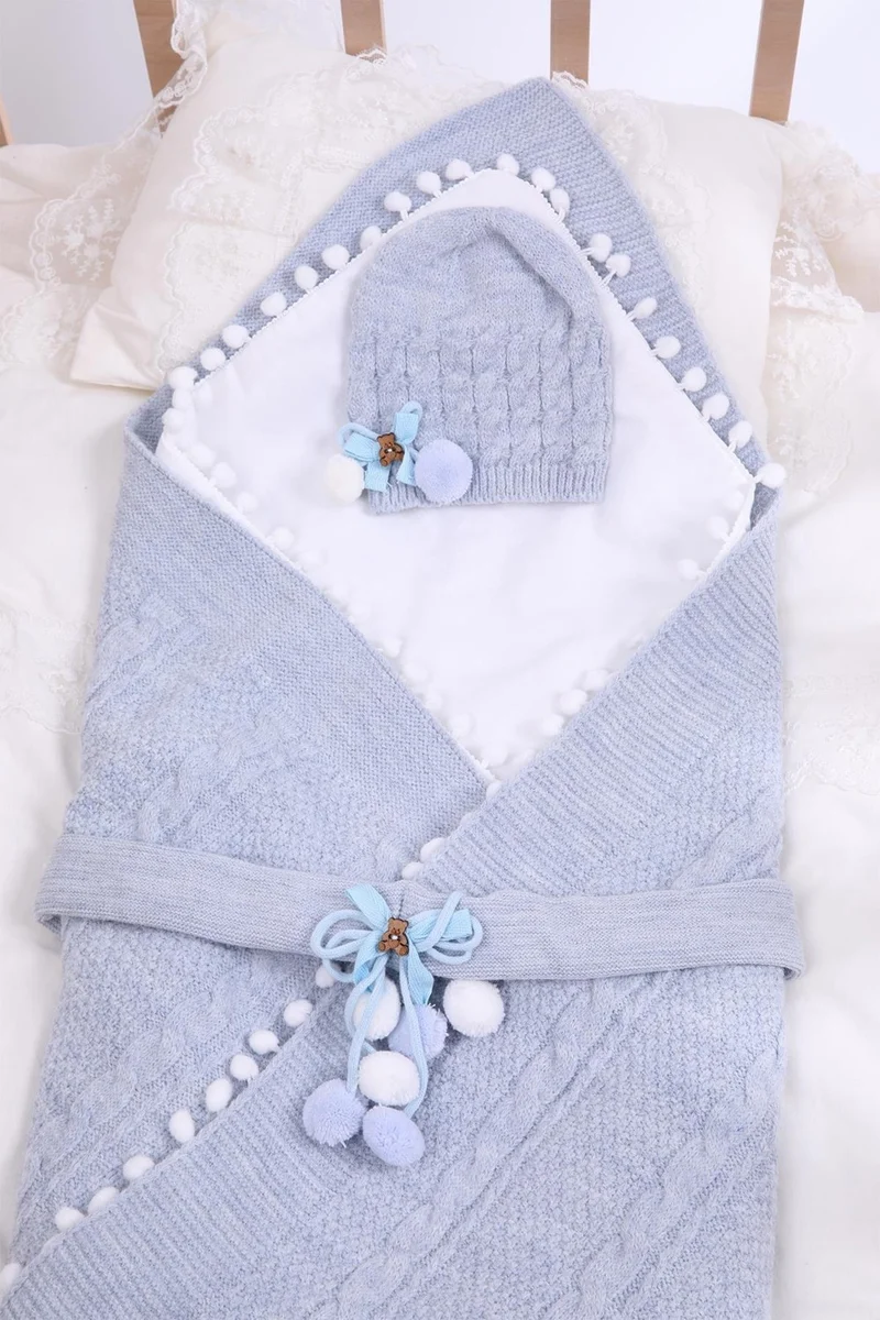 Baby Hola Babyhola Organic Knitwear Newborn Swaddle Blanket Beanie 3-Piece Boxed Set Hospital Release Gift 13807