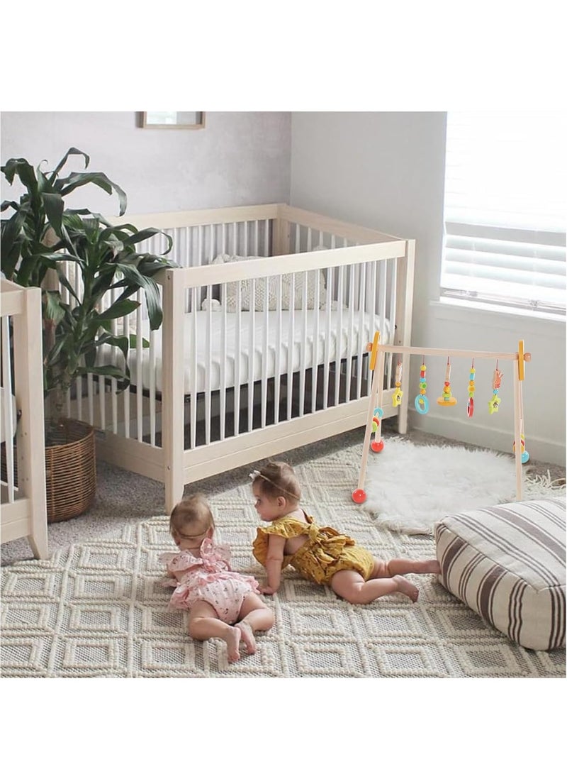 XiuWoo Baby Play Gym Wooden Baby Gym with 5 Infant Activity Toys,Foldable Baby Play Gym,Toddler Activity Center with Pull Ring,Wood Gyms for Newborn Gift for Girl & Boy - Image 2