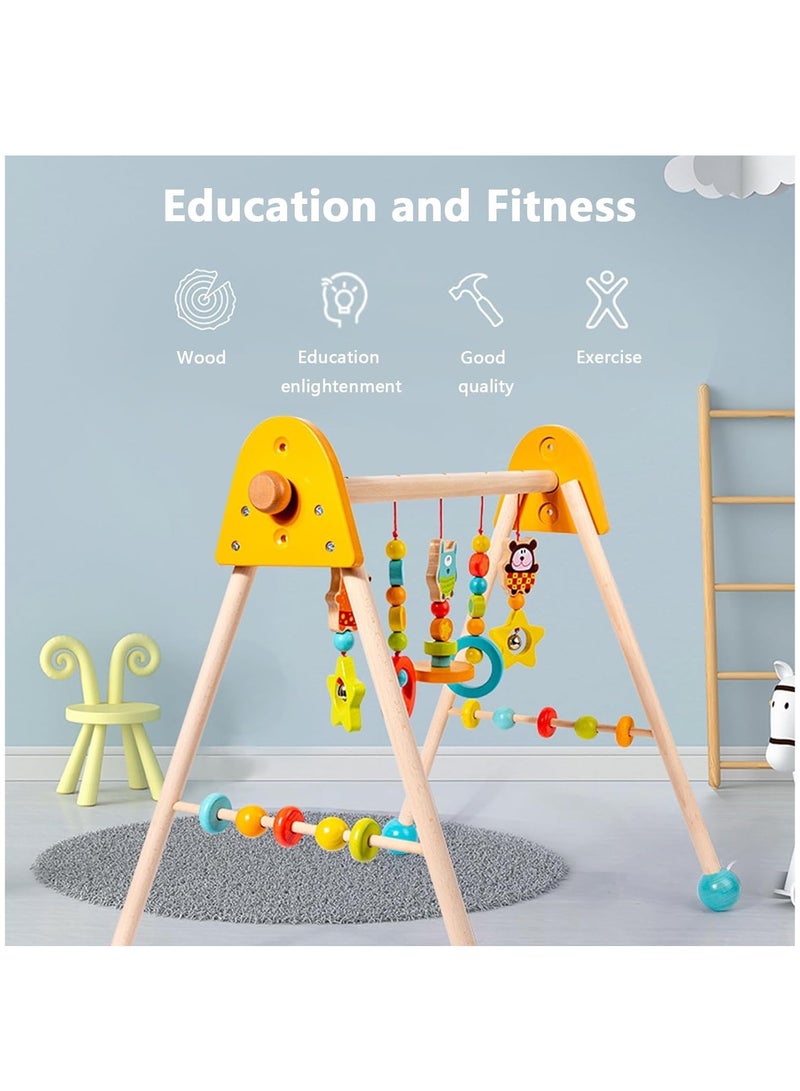 XiuWoo Baby Play Gym Wooden Baby Gym with 5 Infant Activity Toys,Foldable Baby Play Gym,Toddler Activity Center with Pull Ring,Wood Gyms for Newborn Gift for Girl & Boy - Image 3