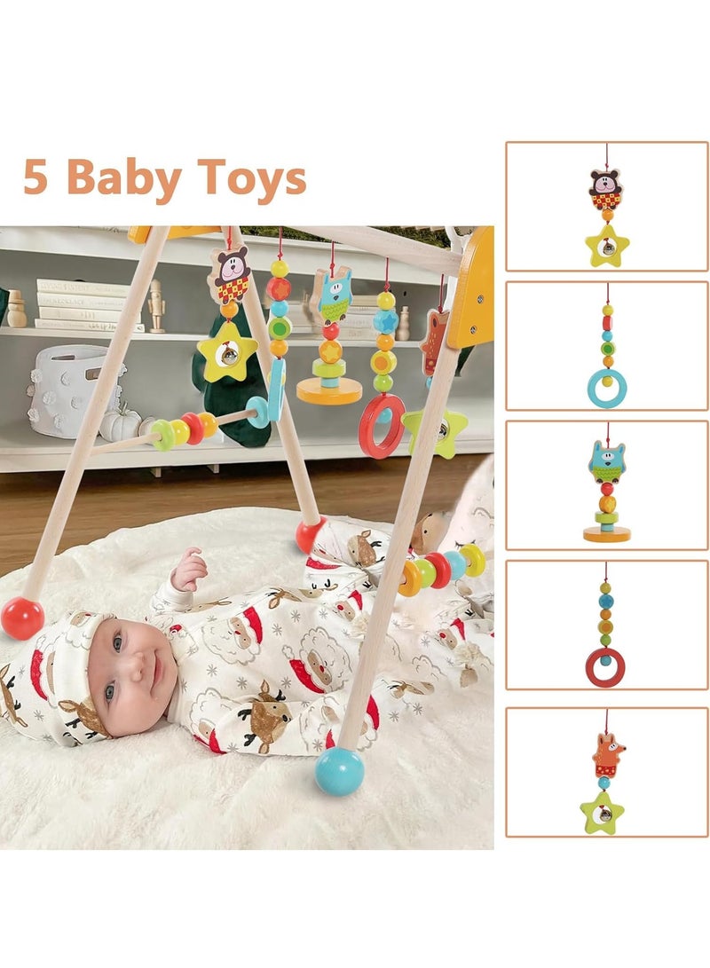 XiuWoo Baby Play Gym Wooden Baby Gym with 5 Infant Activity Toys,Foldable Baby Play Gym,Toddler Activity Center with Pull Ring,Wood Gyms for Newborn Gift for Girl & Boy - Image 4