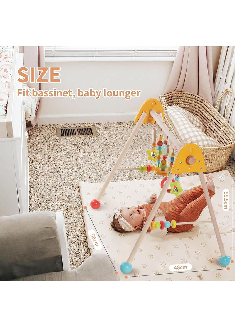 XiuWoo Baby Play Gym Wooden Baby Gym with 5 Infant Activity Toys,Foldable Baby Play Gym,Toddler Activity Center with Pull Ring,Wood Gyms for Newborn Gift for Girl & Boy - Image 5
