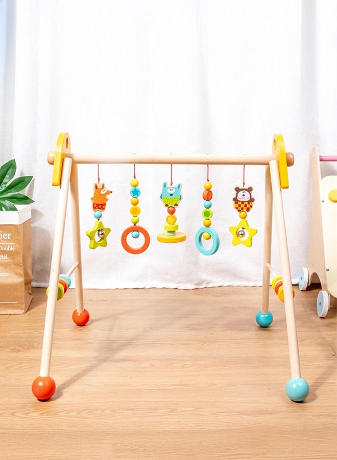 XiuWoo Baby Play Gym Wooden Baby Gym with 5 Infant Activity Toys,Foldable Baby Play Gym,Toddler Activity Center with Pull Ring,Wood Gyms for Newborn Gift for Girl & Boy - Image 1