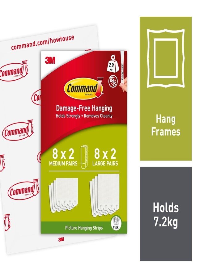 Command Picture Hanging Strips, Value Pack - 8 Pairs of Medium (16 Strips), 8 Pairs of Large (16 Strips) - For Pictures, Frames, Mirrors, Wall décor - Damage Free Hanging - Image 2