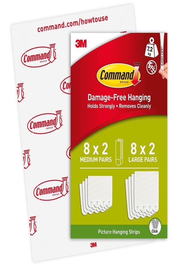 Command Picture Hanging Strips, Value Pack - 8 Pairs of Medium (16 Strips), 8 Pairs of Large (16 Strips) - For Pictures, Frames, Mirrors, Wall décor - Damage Free Hanging - Image 1