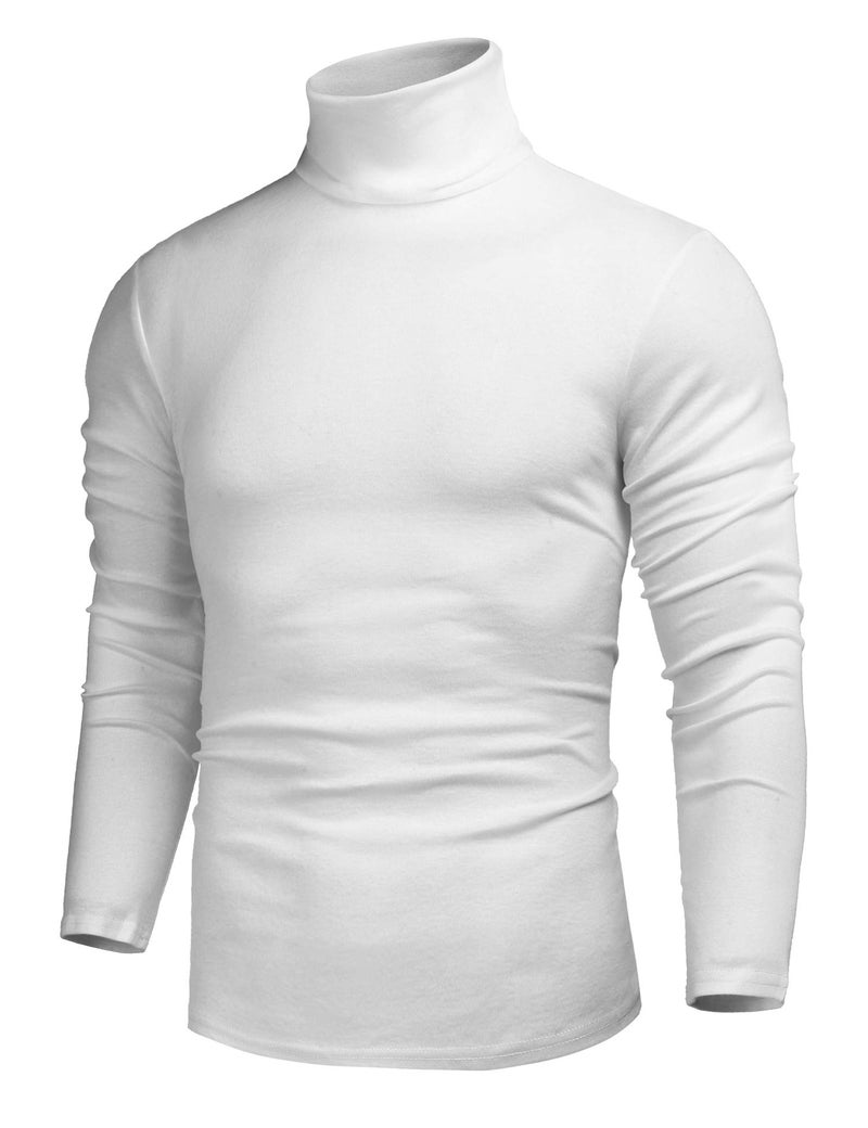Poriff Men's Casual Slim Fit Basic Pullover Tops Long Sleeve Knitted Turtleneck Sweater White XL - Image 1