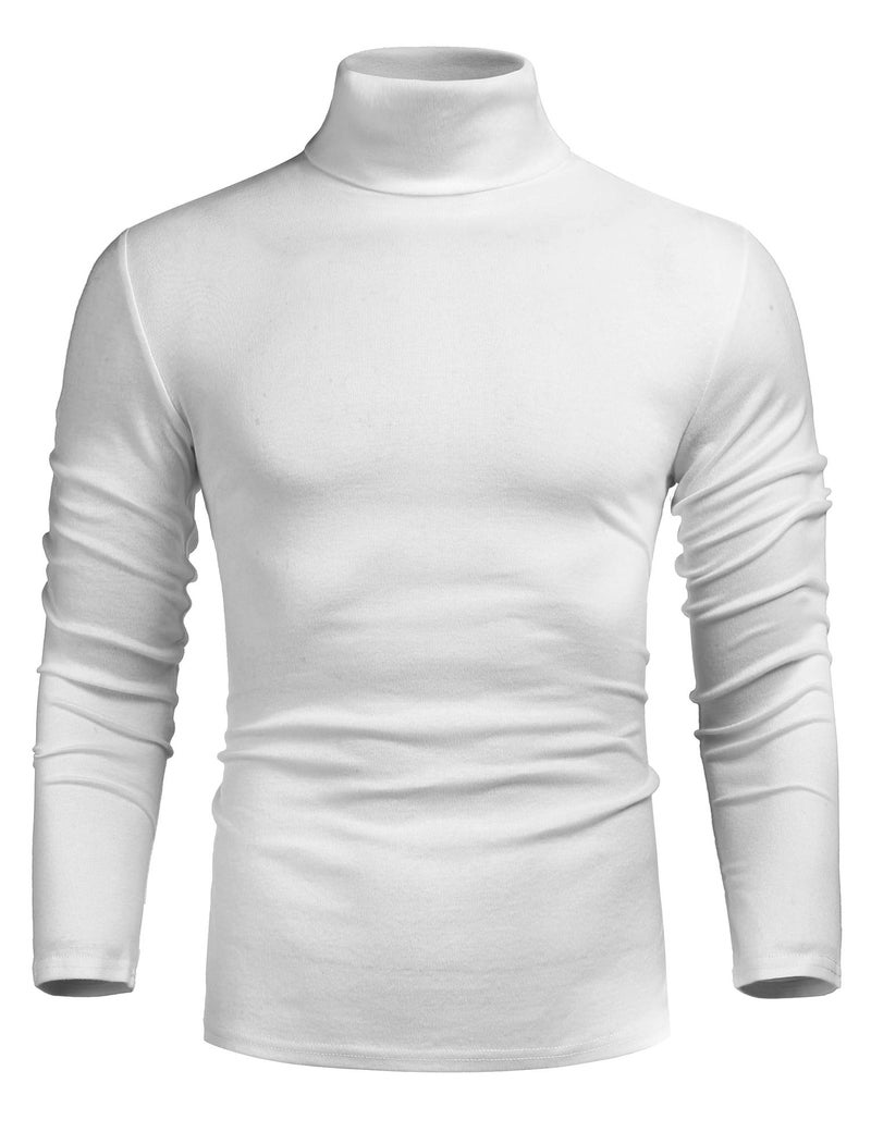 Poriff Men's Casual Slim Fit Basic Pullover Tops Long Sleeve Knitted Turtleneck Sweater White XL - Image 2