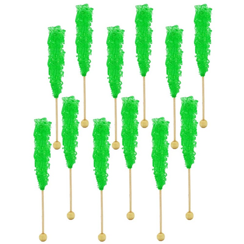 Fruidles Rock Candy Lollipops Suckers, Color and Flavor Assortment, Individually Wrapped, 6.5" (Green Apple, 6-Pack) - Image 1
