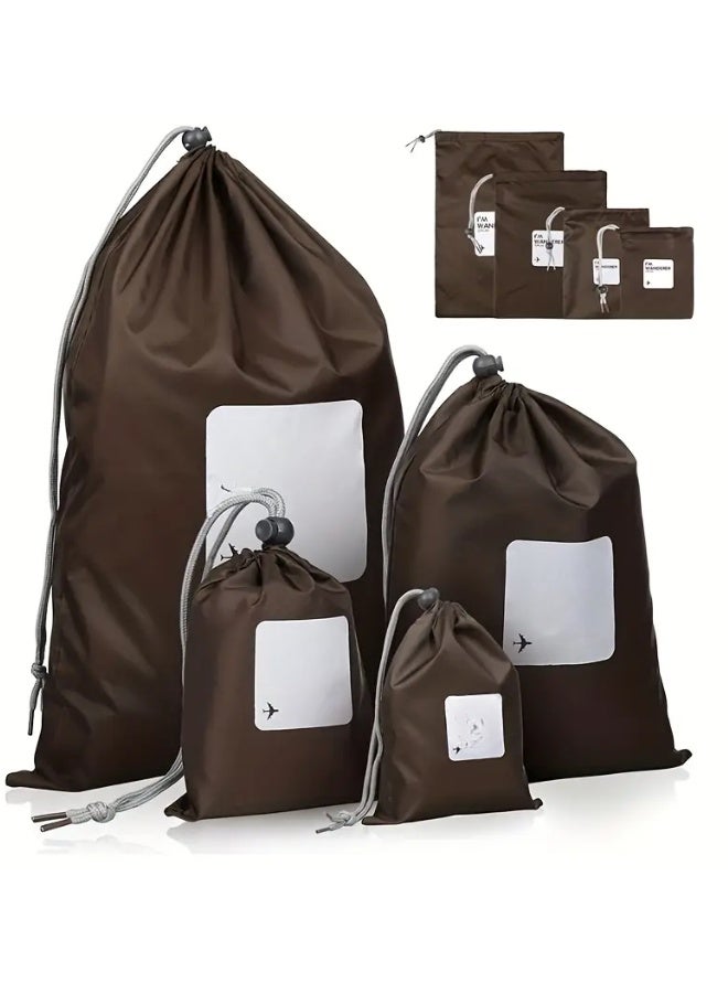 أكياس تخزين نايلون برباط 4 أحجام متنوعة - حقيبة تنظيم أحذية السفر والحماية من الغبار - منظم مستحضرات تجميل وأدوات استحمام مقاوم للماء - حقيبة تخزين ملابس الغسيل والمناشف للرحلات الطويلة والتخييم - Image 1