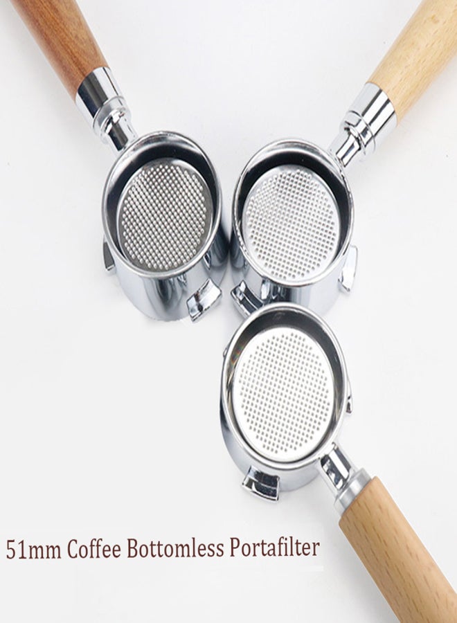 Aoresac 51mm Coffee Bottomless Portafilter with Filter Basket& Wooden Handle Replacement for Delonghi EC680 EC685 Coffee Machine Tool Reusable Alloy Coffee Extraction Accessories - Image 3