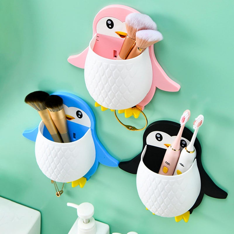 RAGYULA RAGYULA Toothbrush Holder Penguin Wall Mounted Storage Rack, Multifunctional Wall Hanging for Makeup Tools, Pens, Kitchen Chopsticks, Bathroom, Living Room Remote Control Storage (Pack of 1) - Image 4